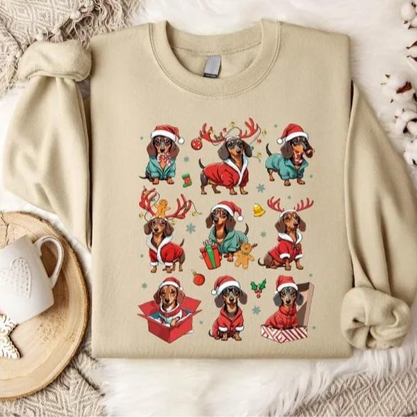 Dachshund Christmas Sweatshirt, Cute Wiener Dog Holiday Sweater, Sausage Dog Xmas Tee, Merry Christmas Shirt, Funny Gift...