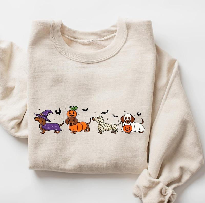Dachshund Sweatshirt, Halloween Dachshund Shirt, Halloween Cute Dog Shirt, Cute Ghost Dogs Halloween Sweatshirt Hoodie