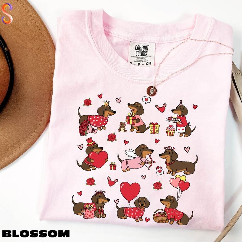 Dachshund Valentines Shirt, Cute Dog Sweatshirt, Wiener Dog Love Tee, Heart Sweater, Happy Valentines Day Gift, Comfort...