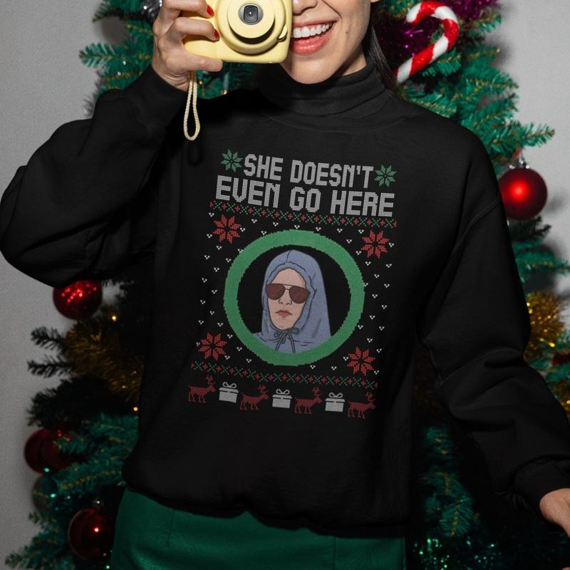 Damian She Doesn't Even Go Here Shirt, It Doesn't Even Snow Here Sweatshirt, Christmas Gift Hoodie | PodTeesHub.com