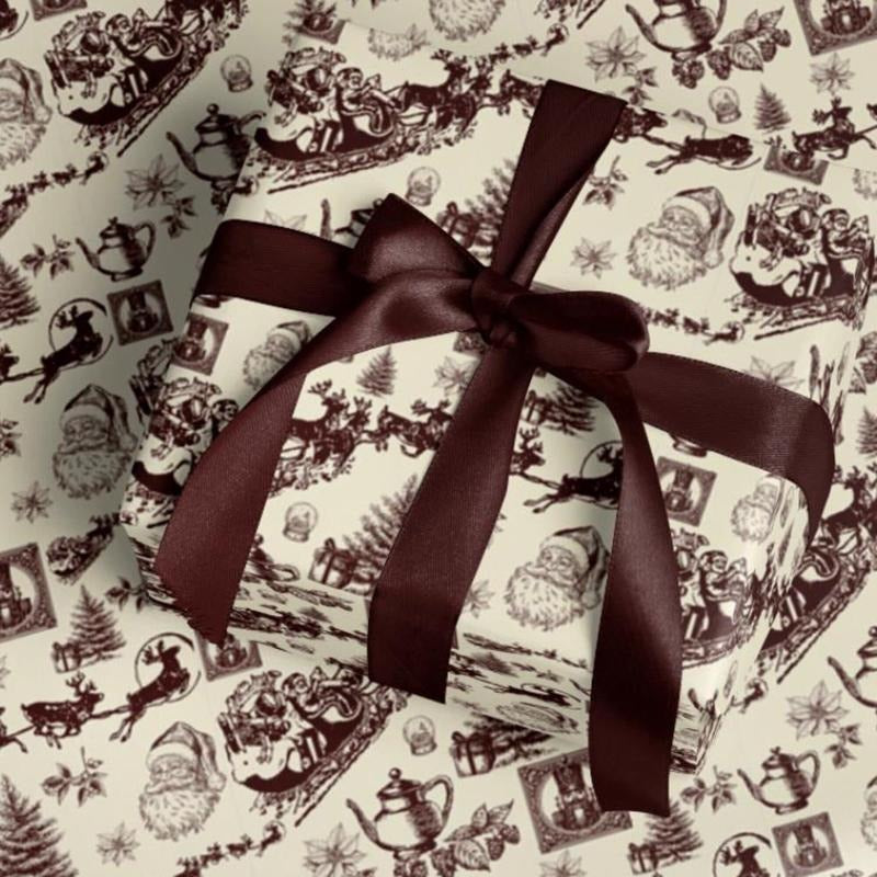 Dark Brown Christmas Toile Wrapping Paper, Santas T-Shirts, Hoodie, Sweatshirt | PodTeesHub.com