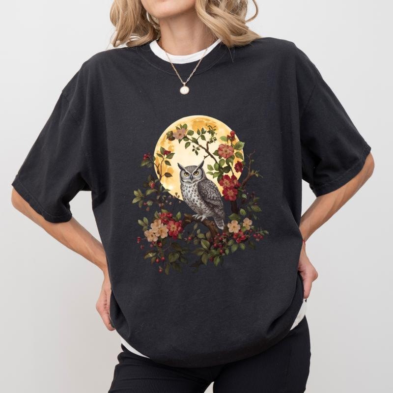 Dark Cottagecore Owl  Shirt, Night Owl Cottagecore Aesthetic T-shirt, Cottagecore Aesthetic Graphic Tee, Boho Nature...