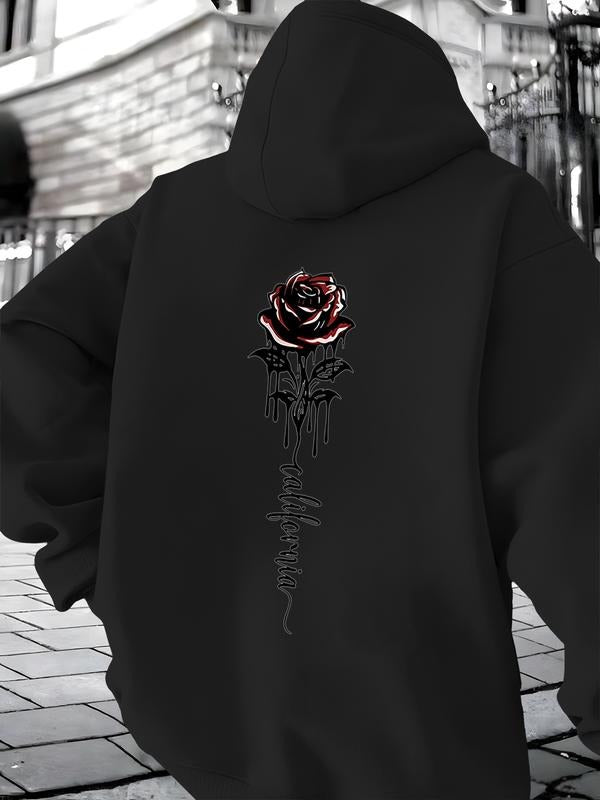 Dark Rose Graphic Hoodie, Fleece Lined, Street Style, Fall & Winter Wear, Thick Fabric, Loose Fit, New Arrival T-Shirts,...