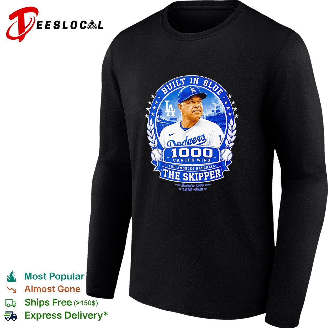 Dave Roberts Los Angeles Dodgers built in blue 1000 career wins the skipper shirt