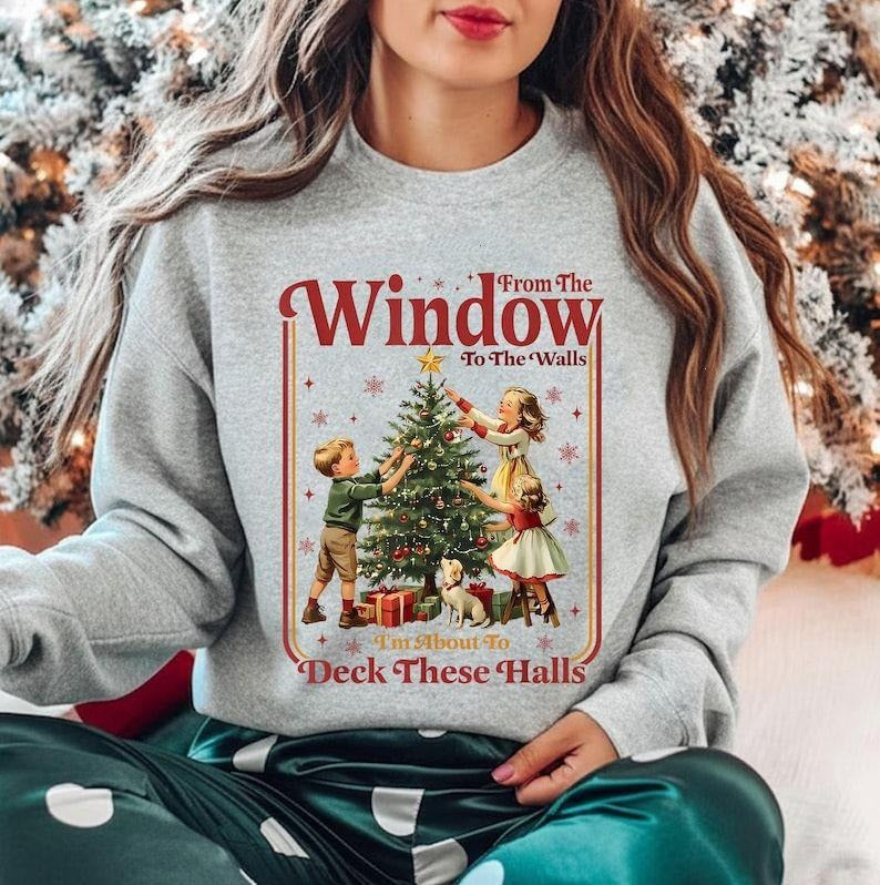 Deck The Halls Retro Christmas Sweatshirt, Xmas Movie Tee Hoodie | PodTeesHub.com