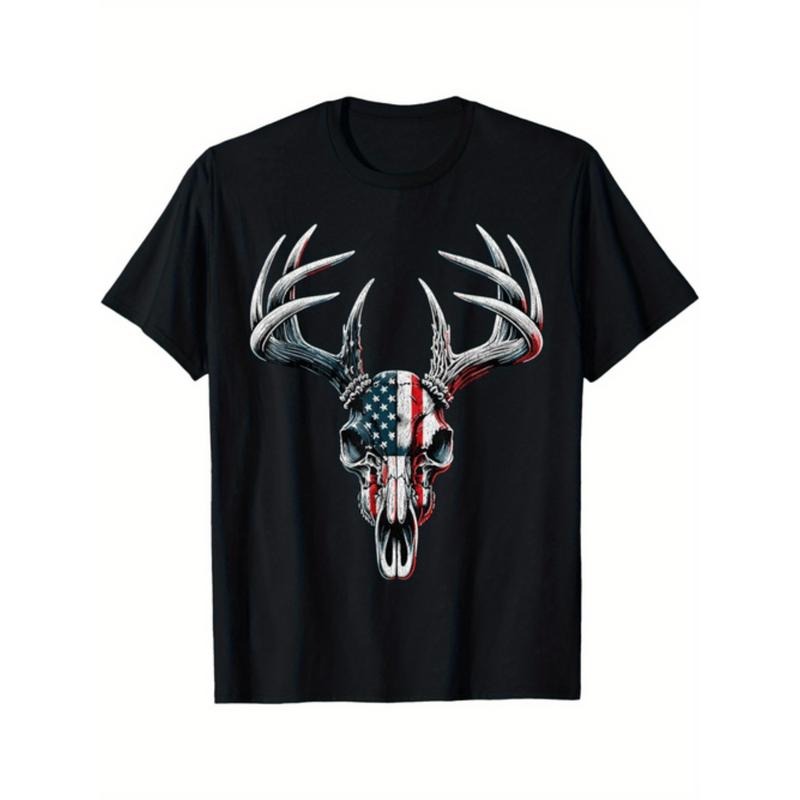 Deer Hunting American Flag Skull Design Mens Black T Shirt Hoodie, Sweatshirt | PodTeesHub.com
