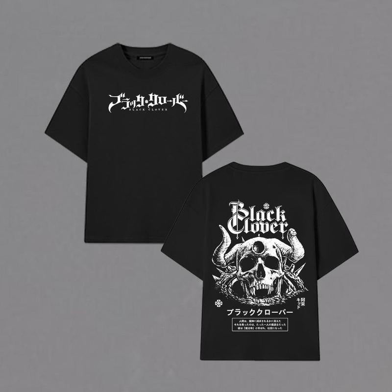 Demon Skull Black Clover T-Shirt | Black Clover Graphic Double Sided Shirt  | Unisex Tee To Match Sneaker Hoodie, Sweatshirt