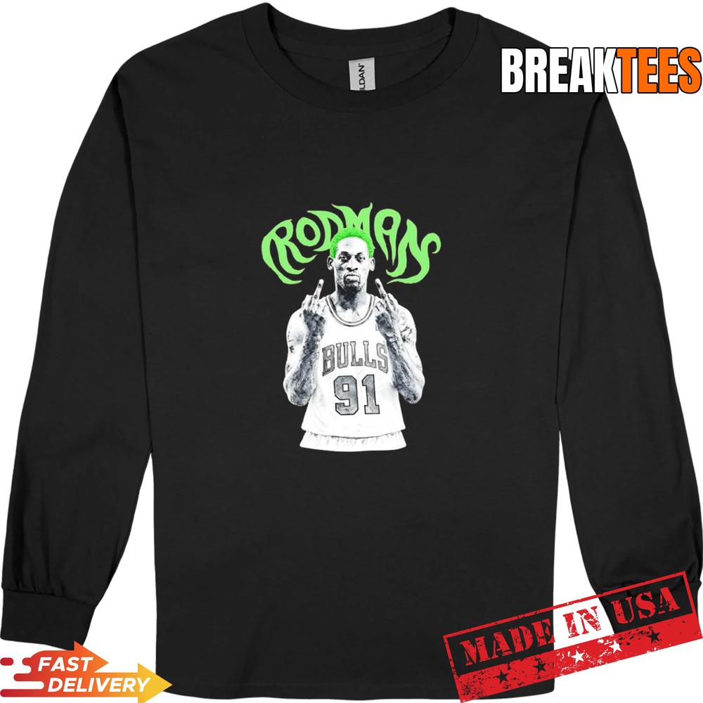 Dennis Rodman Chicago Bulls NBA basketball legend middle finger T-Shirt