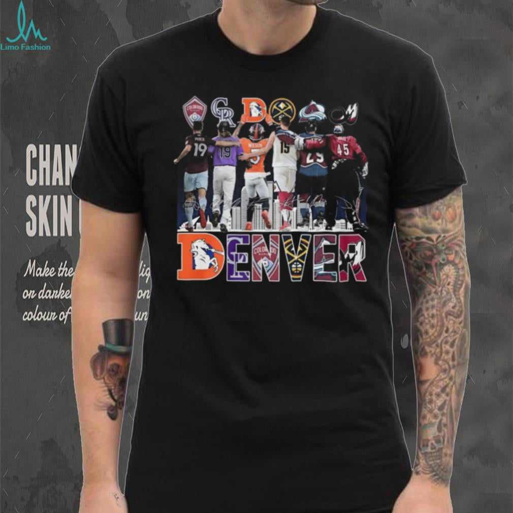 Denver City Sports Teams Together Combined Logo Skyline Players Retro Fan Souvenir Shirt