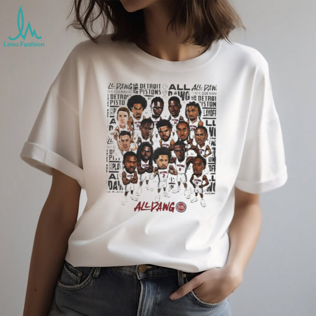 Detroit Pistons All Dawg Team Cartoon Roster Basketball T Shirt