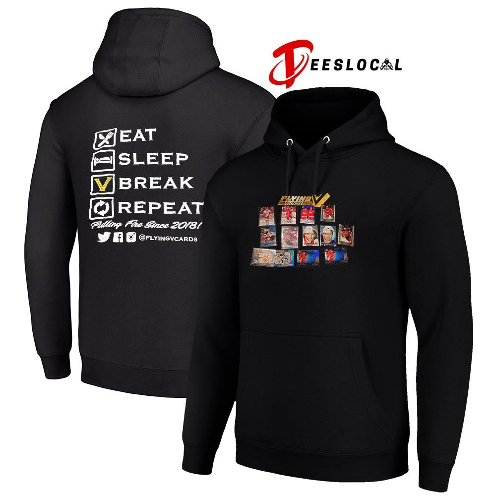 Detroit Red Wings Flying V sports cards and breaks eat sleep break repeat graphic shirt