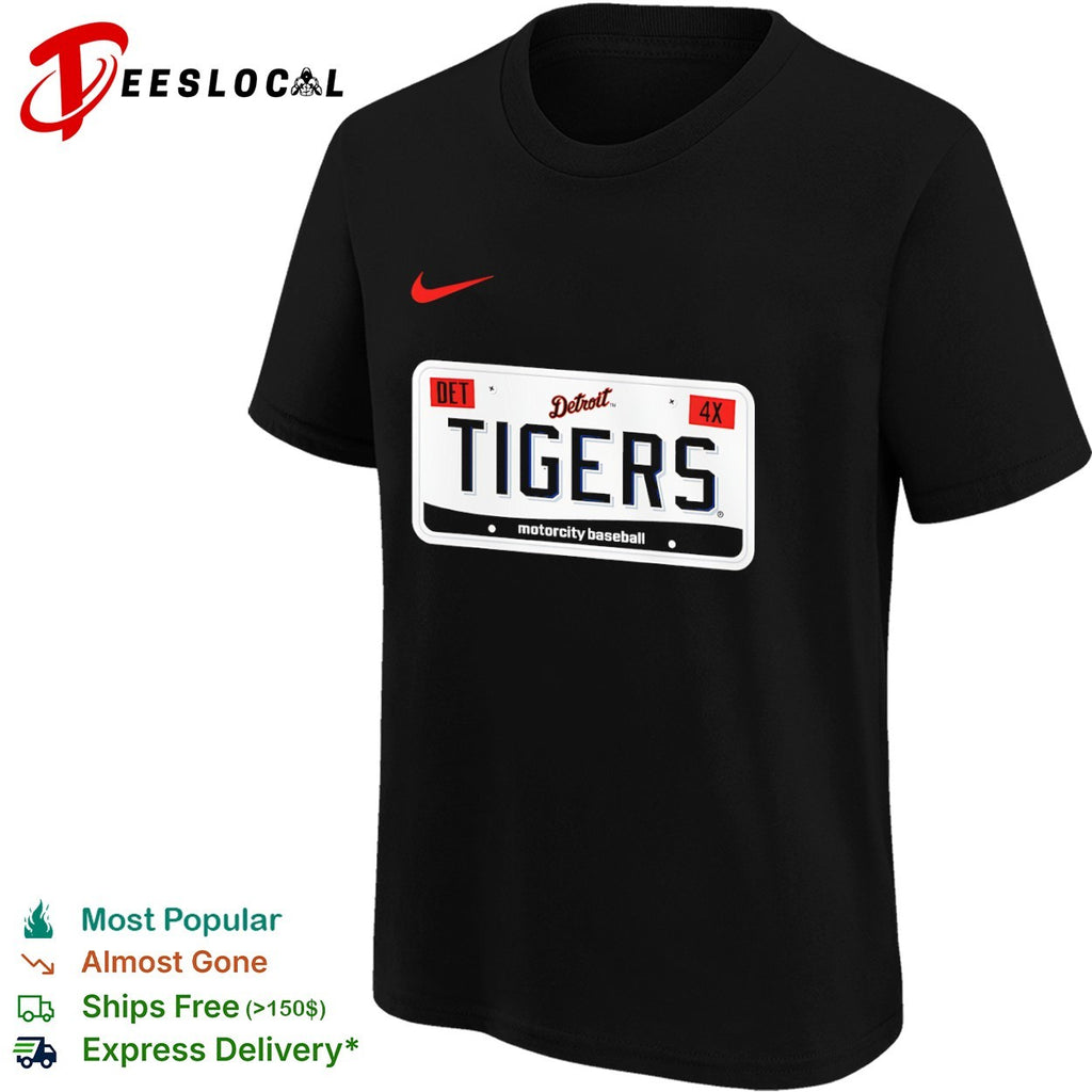 Detroit Tigers License Plate DET 4X motorcity baseball shirt
