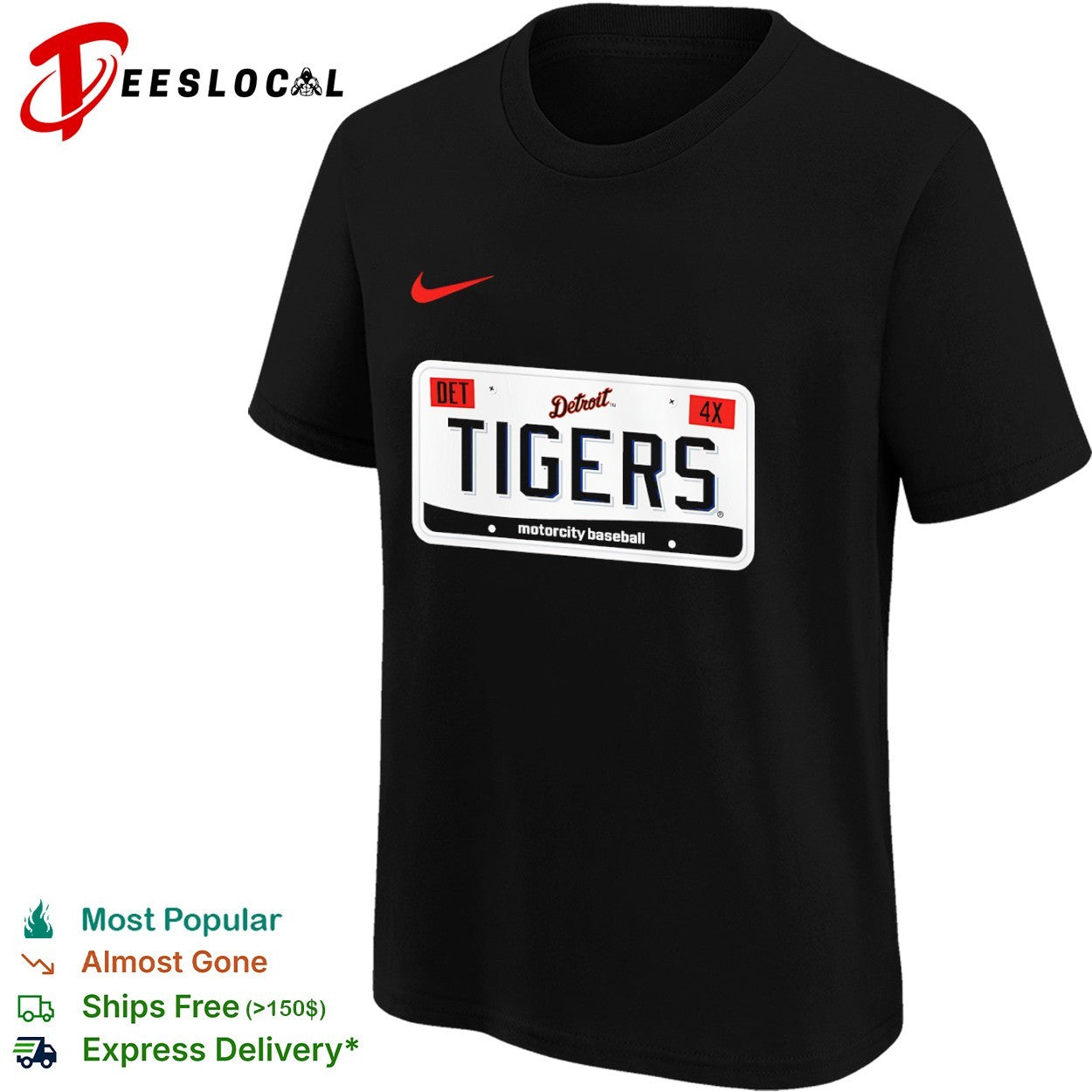 Detroit Tigers License Plate DET 4X motorcity baseball shirt