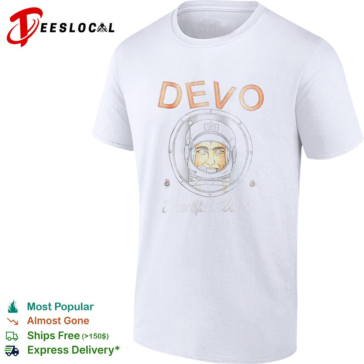 Devo Beautiful World astronaut helmet 1981 all rights reserved shirt