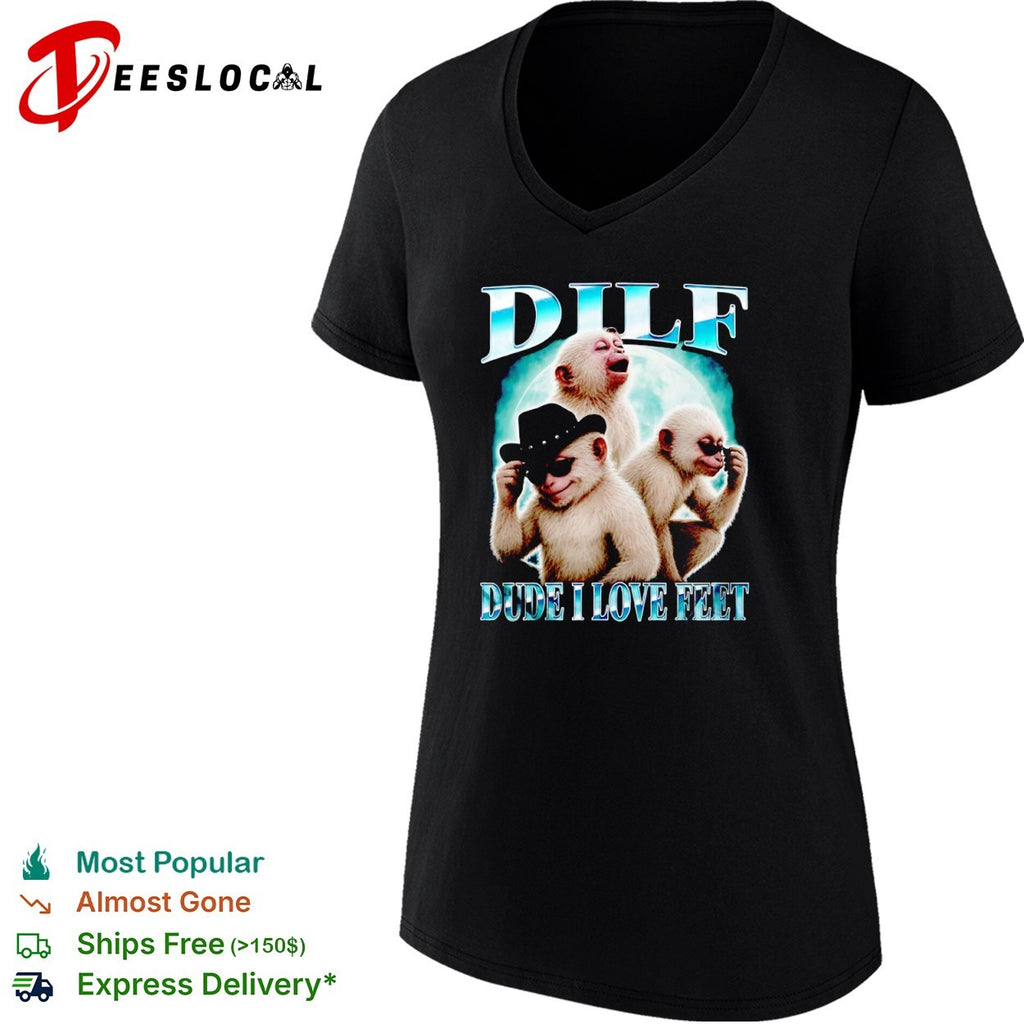 Dilf Dude I Love Feet Monkey Parody Moon Background shirt
