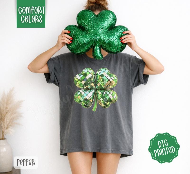 Disco Clover Shirt Comfort Colors, Trendy Women's St. Patricks Tshirt Hoodie, Sweatshirt | PodTeesHub.com