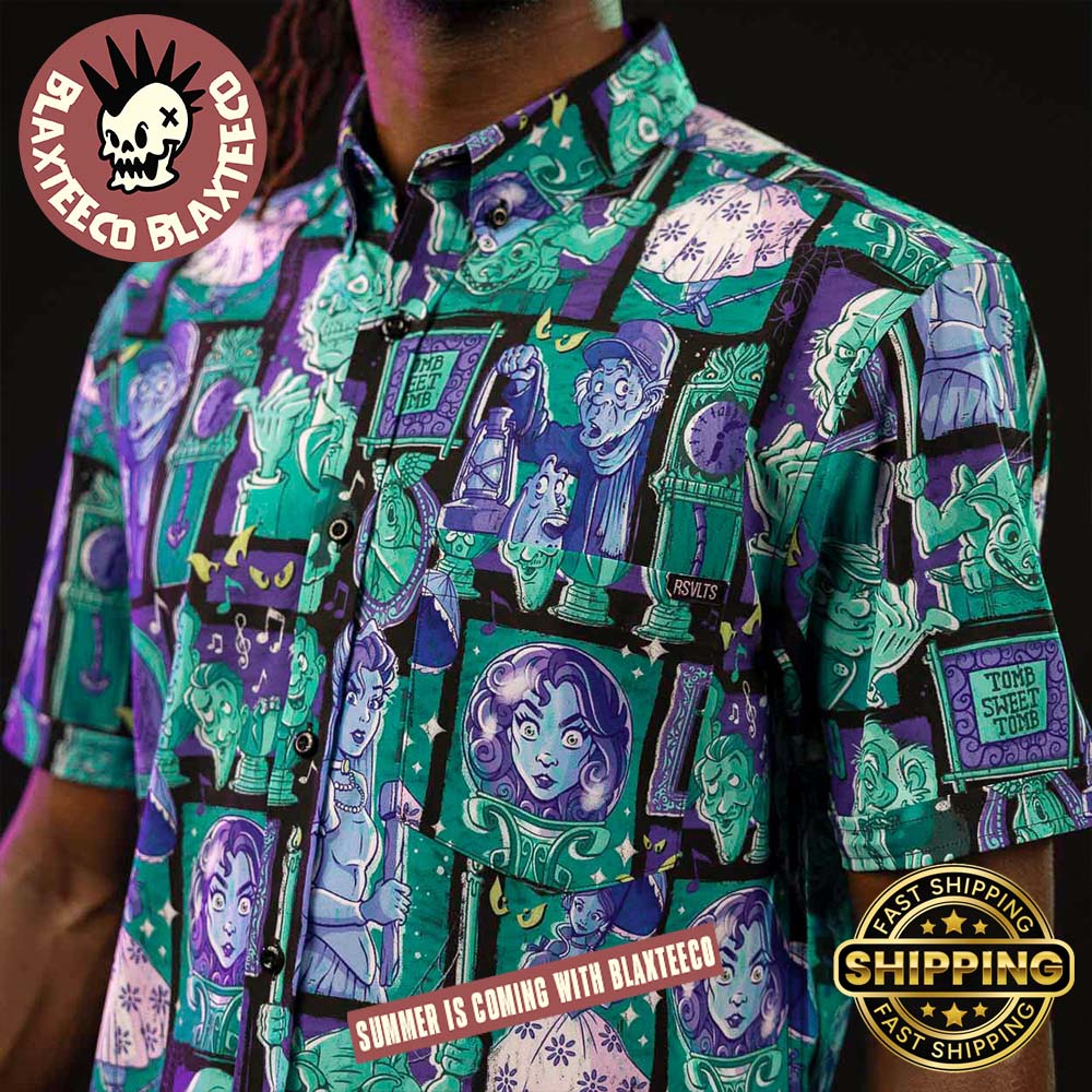 Disney RSVLTS Haunted Mansion Haunted Houseguests Button Short Sleeve Hawaiian Shirt