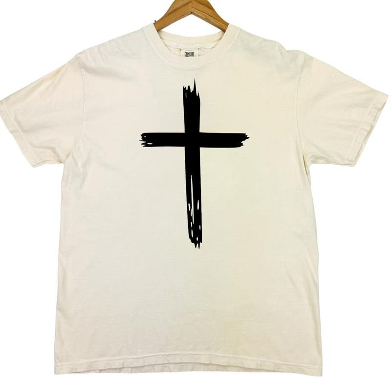 Distressed Black Cross Comfort Colors T-Shirt Hoodie, Sweatshirt | PodTeesHub.com