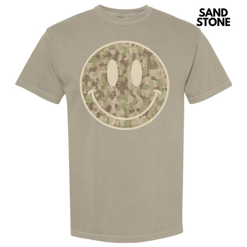 Distressed Camo Happy Face Comfort Colors T-Shirt 'NLB' Hoodie, Sweatshirt | PodTeesHub.com