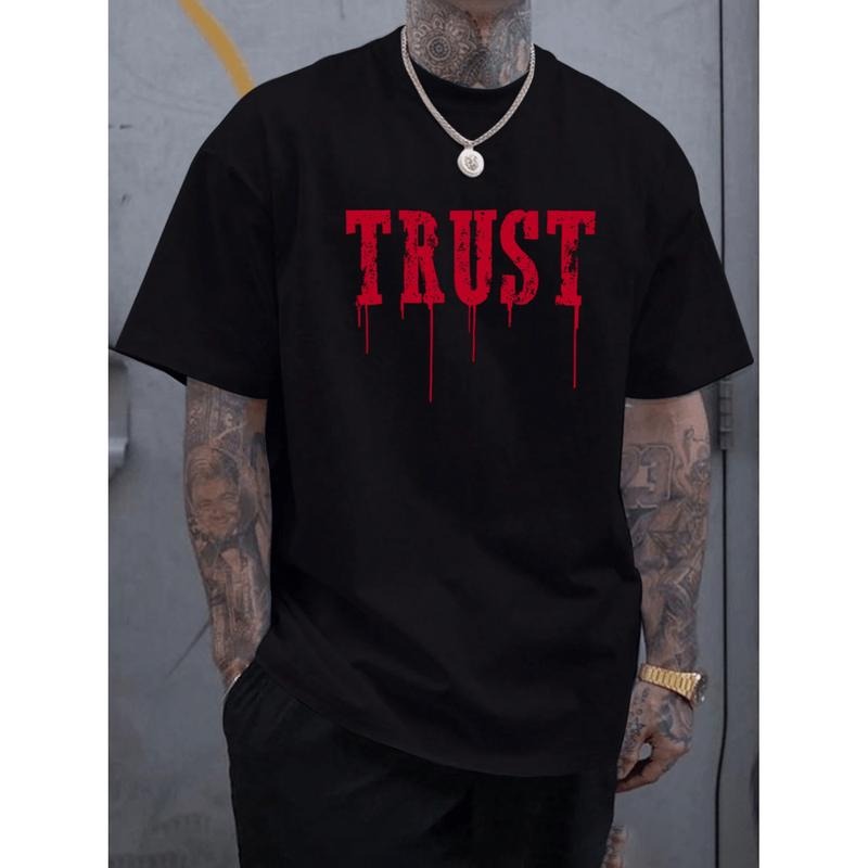 Distressed Red Print Mens Black Graphic T Shirt Casual Sporty Style Short Sleeve Crew Neck Lightweight Polyester Blend...