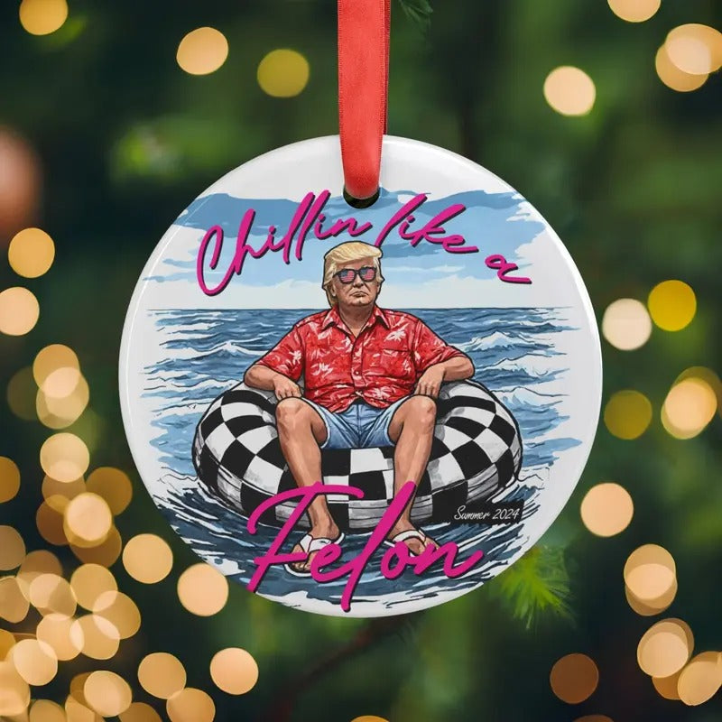 Donald Trump Chillin in the Beach Holiday Christmas Keepsake Ornament Decor Gift,Donald Trump Themed Decor for Patriotic...