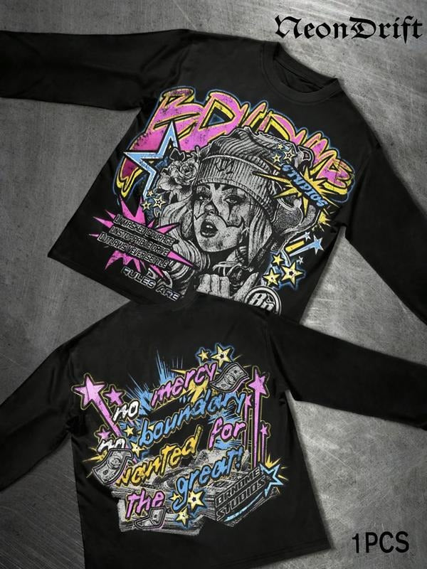 Double-Sided Print Vibrant Pop Art Graphic Tee, Perfect for Urban Streetwear Lovers, Trendy Fashion Casual Daily Wear...