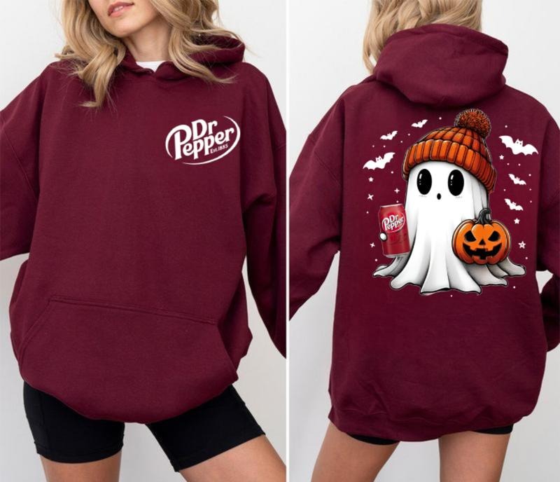 Dr Pepper Ghost Cute Halloween 2 sided Hoodie, Pepper Hoodie, Full Color Full Size Comfort Cotton , For Men, For Women...
