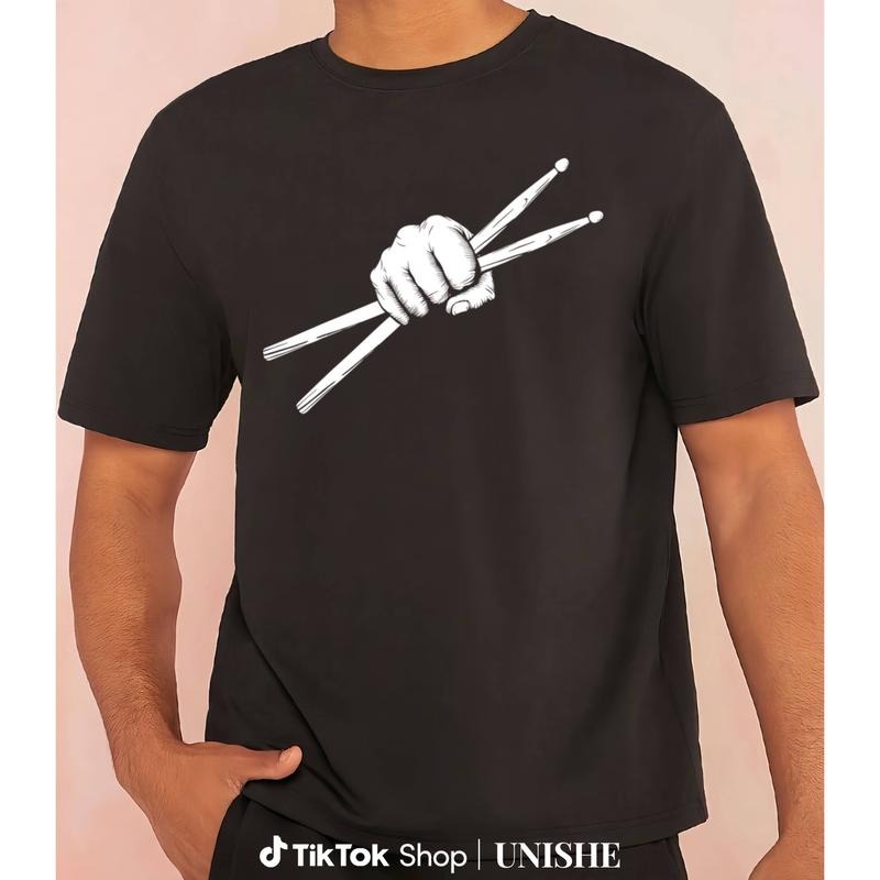Drummer Gift T-Shirt - Classic Fit Black Drumset & Drum Stick Short Sleeve Tee Hoodie, Sweatshirt | PodTeesHub.com