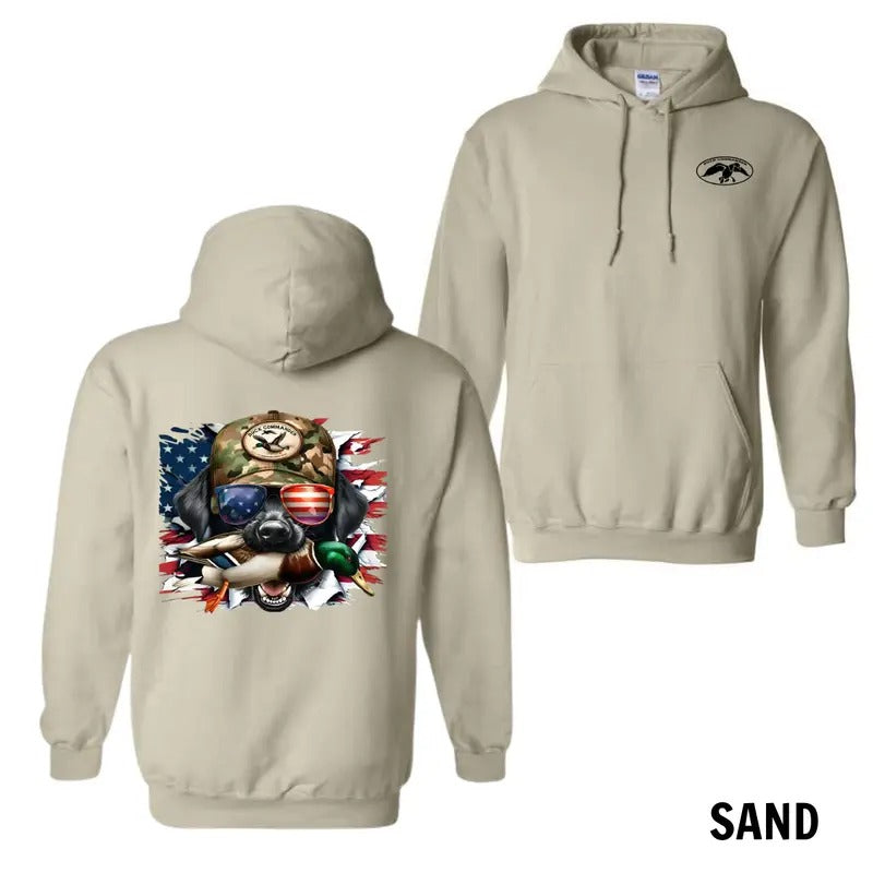Duck Commander Casual Hoodie Shirt - Patriotic Dog with Sunglasses and Duck Design, Hunting-Themed Apparel, Perfect for...