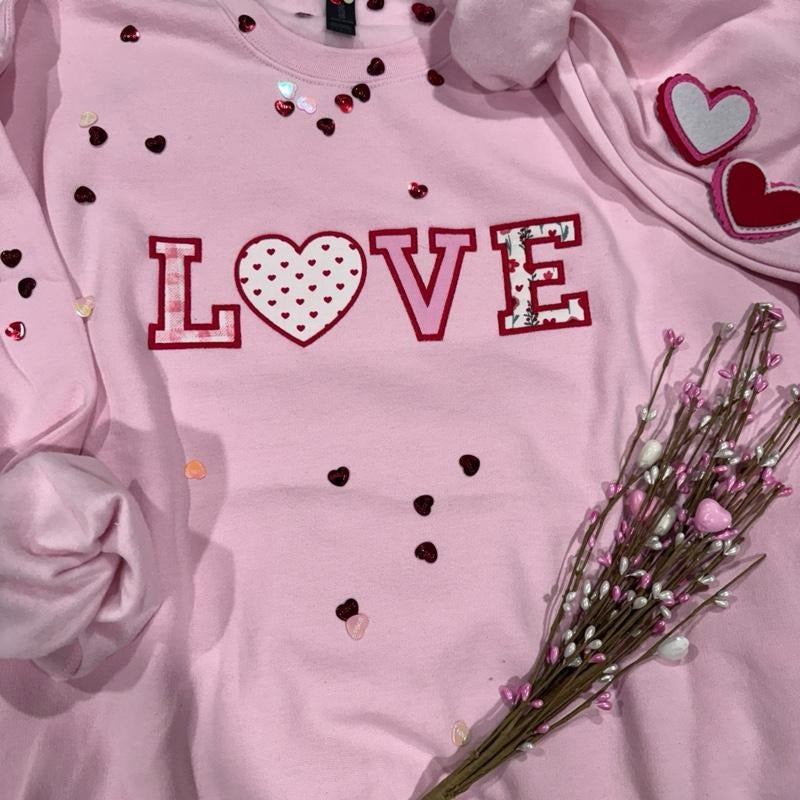 EMBROIDERED LOVE SWEATSHIRT Valentines Day Sweatshirt Cozy Sweatshirt Gifts for Her Gifts for Homebody Embroidered...