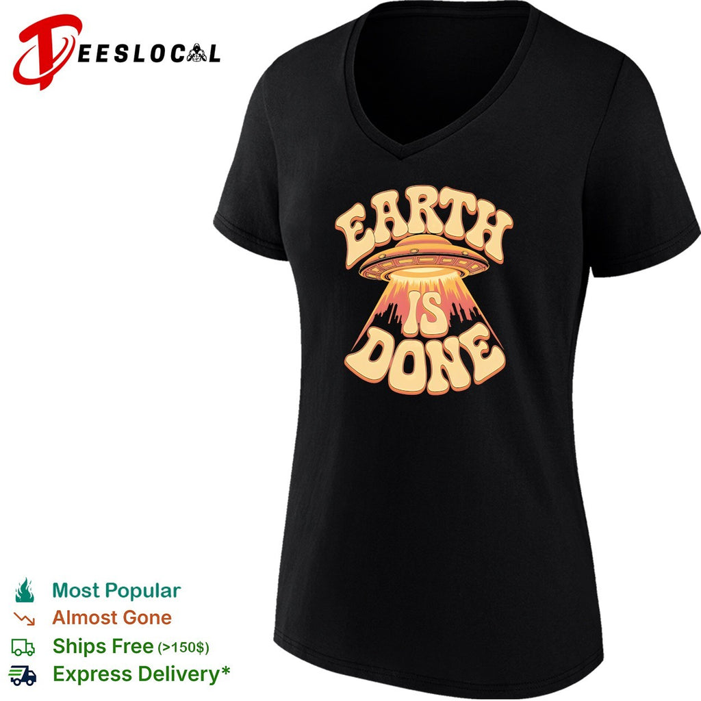 Earth is done UFO spaceship abducting city skyline shirt