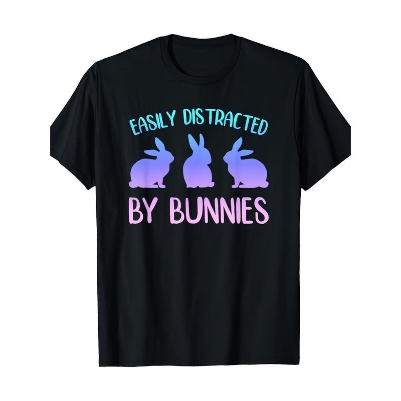 Easily Distracted By Bunnies Funny Joke Bunny Rabbit Graphic T-Shirt, Men's T-Shirt, 220g made in usa Hoodie, Sweatshirt