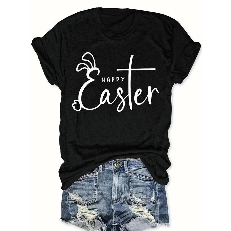 Easter & Bunny Print T-Shirt, Casual Crew Neck Short Sleeve T-Shirt, Women'S Clothing Hoodie, Sweatshirt | PodTeesHub.com