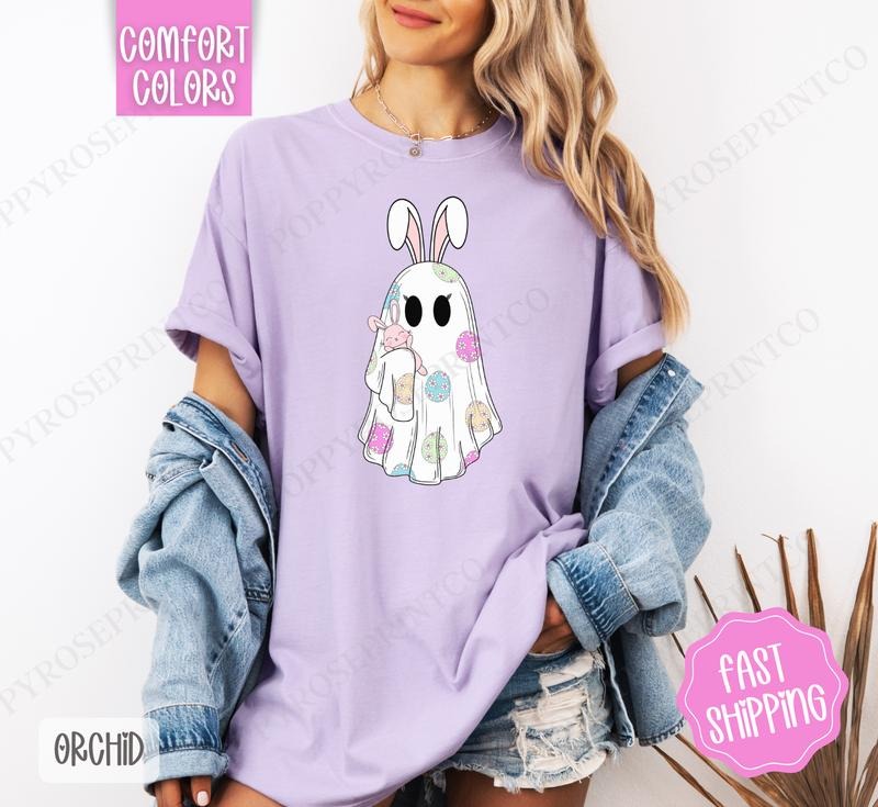Easter Ghost Full Size Shirt Comfort Colors, Women's Easter Tee, Cute Women's Tshirt Hoodie, Sweatshirt | PodTeesHub.com