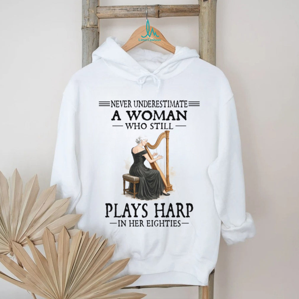 Elegant Woman Plays Harp In Her Eighties Classical Music Shirt