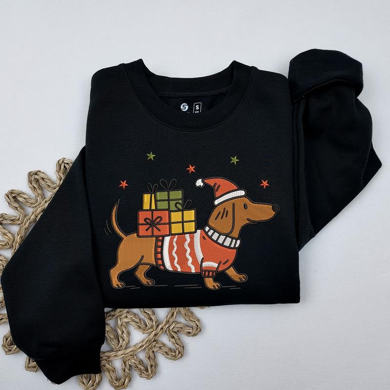 Embroidered Christmas Dachshund Sweatshirt: Dog Owner Christmas Gift, Dachshund Christmas Sweatshirt, Dachshund Mom...