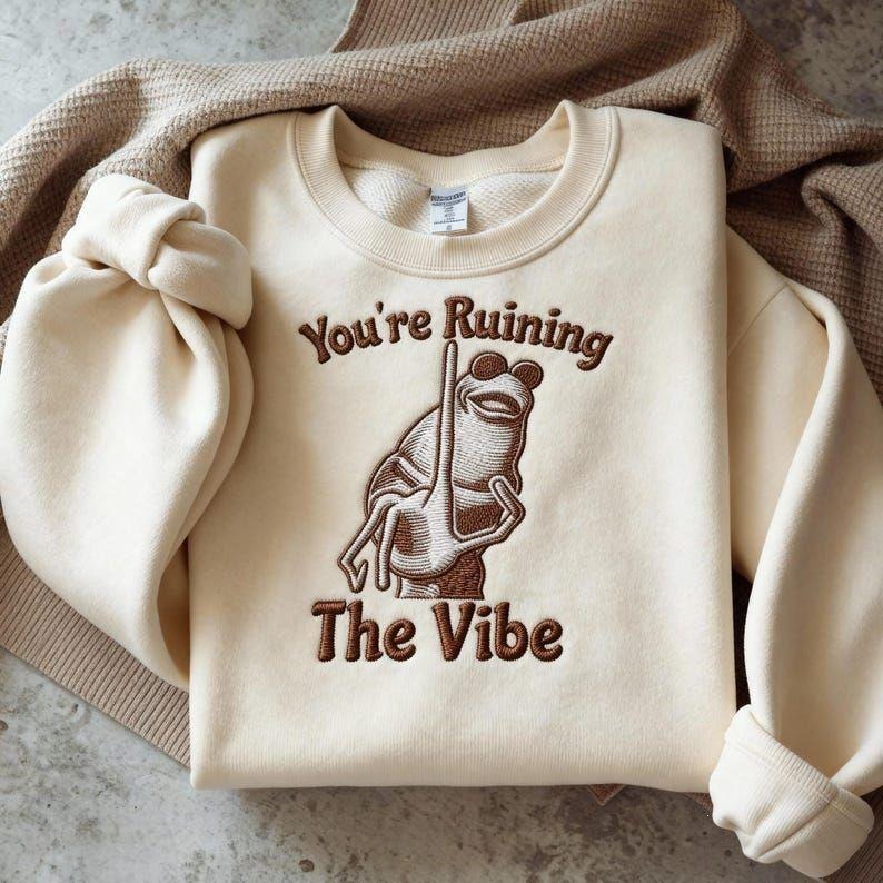 Embroidered Marcus The Worm Sweastshirt, You're Ruining The Vibe Marcus The Worm Meme, Marcus The Worm Merch, Funny Meme...