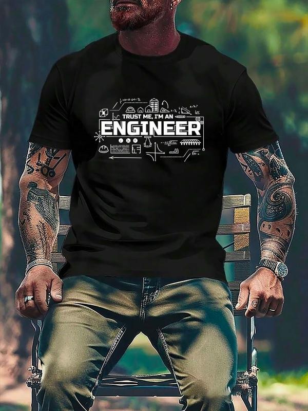 Engineer Graphic Pattern Printed T-Shirt, Short Sleeve Casual Trendy Wear for All Seasons, Perfect for Ages 13 and Above...
