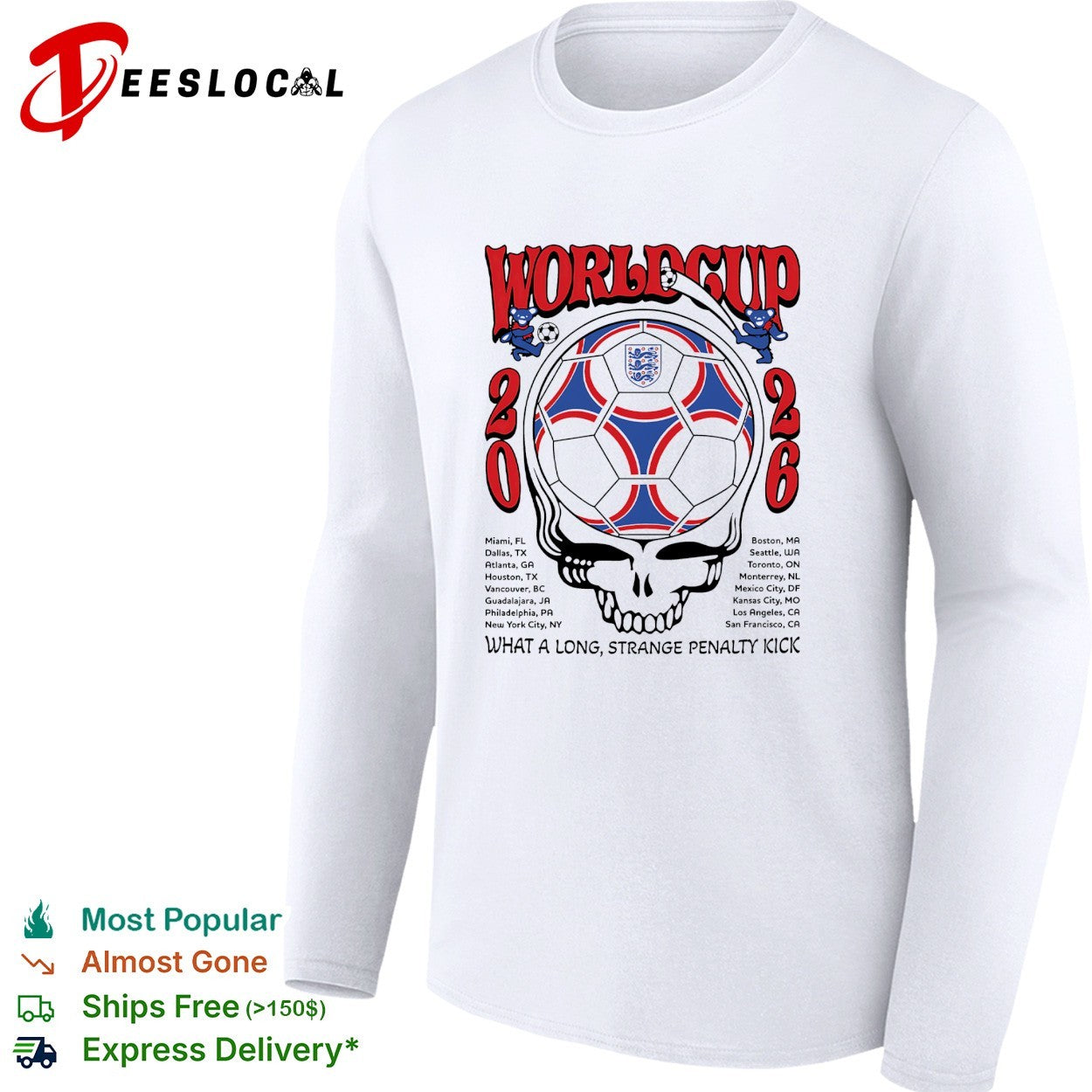 England World Cup 2026 Grateful Dead steal your face what a long strange penalty kick shirt