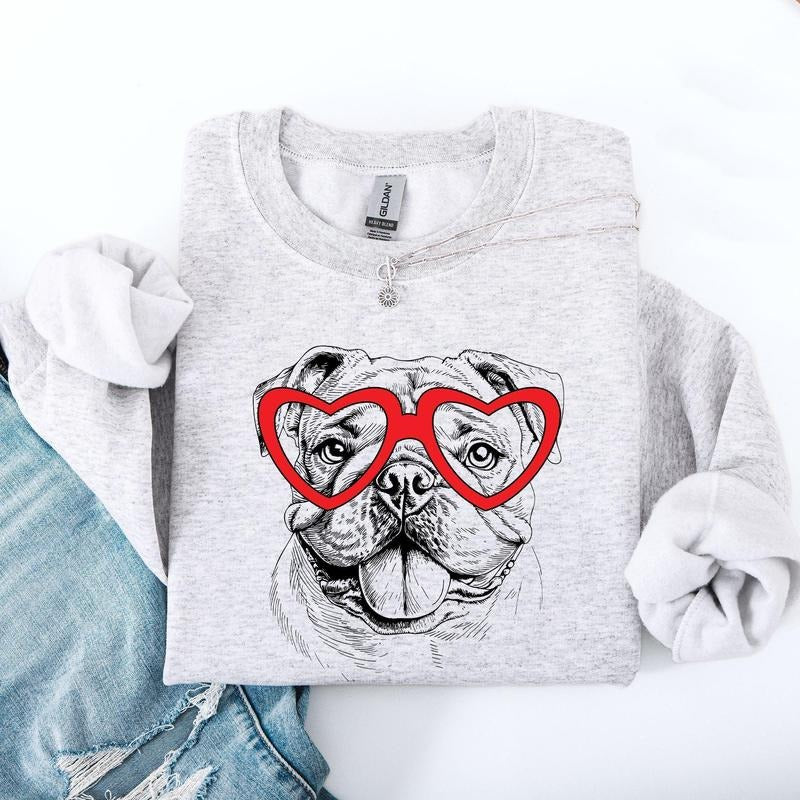 English Bulldog, Pet, Dog Breed, Valentine's Sweatshirt, Crew Neck, Women's, Crewneck, Valentine's Day, Love, Heart,...