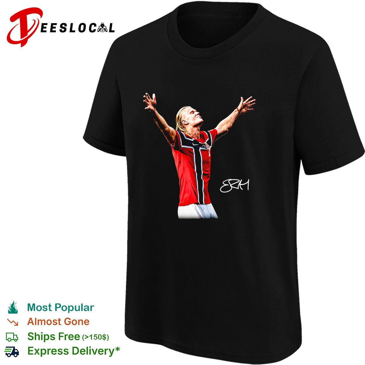 Erling Haaland Norway jersey raising arms shirt