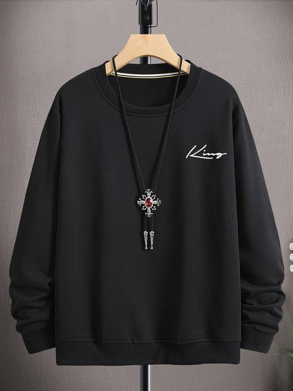 Essentials Sweatshirt Unisex Men's Letter Print Drop Shoulder Sweatshirt Without Necklace, Casual Long Sleeve Round Neck...