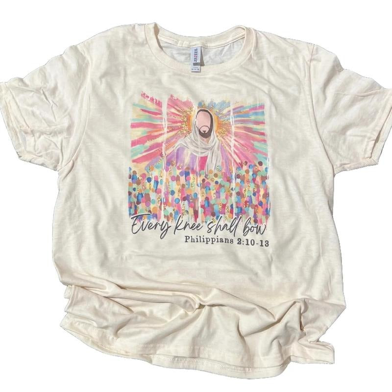 Every Knee Shall Bow Watercolor on Cream T-Shirt or Sweatshirt Hoodie | PodTeesHub.com