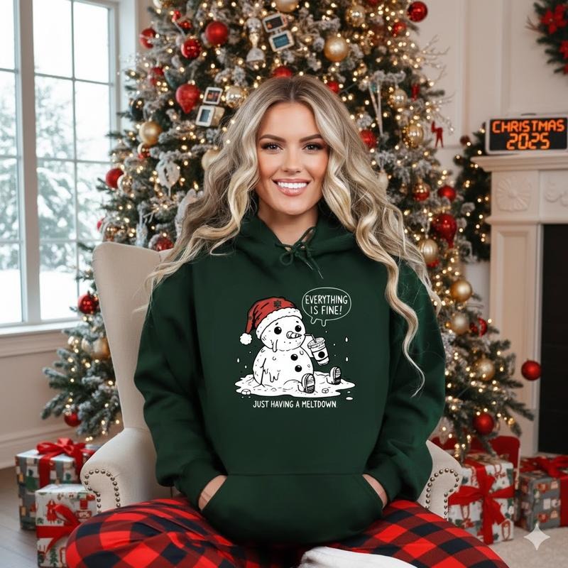 Everything Is Fine Snowman SweatshirtHoodie, Funny Melting Snowman Christmas Shirt, Just Having a Meltdown Holiday Tee...