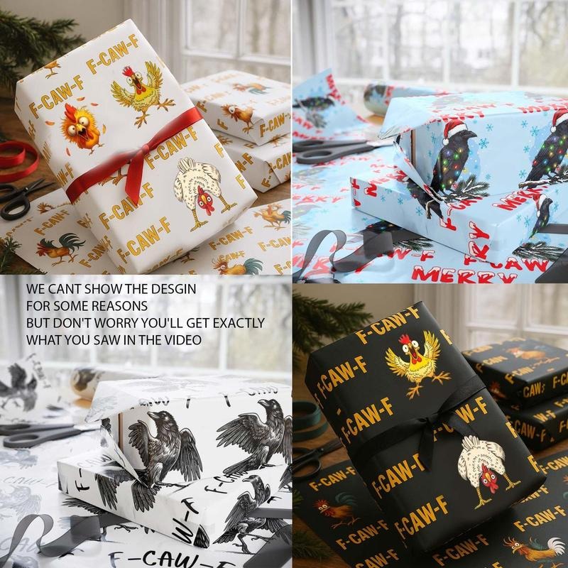 F-Caw-F Chicken Wrapping Paper Gift Wrap with Clear Message for Bold Statements and Versatile Gifting Needs T-Shirts,...