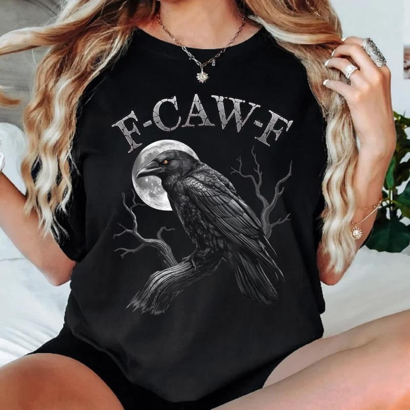 F-Caw-F Funny Crow Shirt, Black Crow Moonlit Raven Unisex T-shirt, Funny Sassy Raven Lover Gift, Nature-Inspired, Raven...