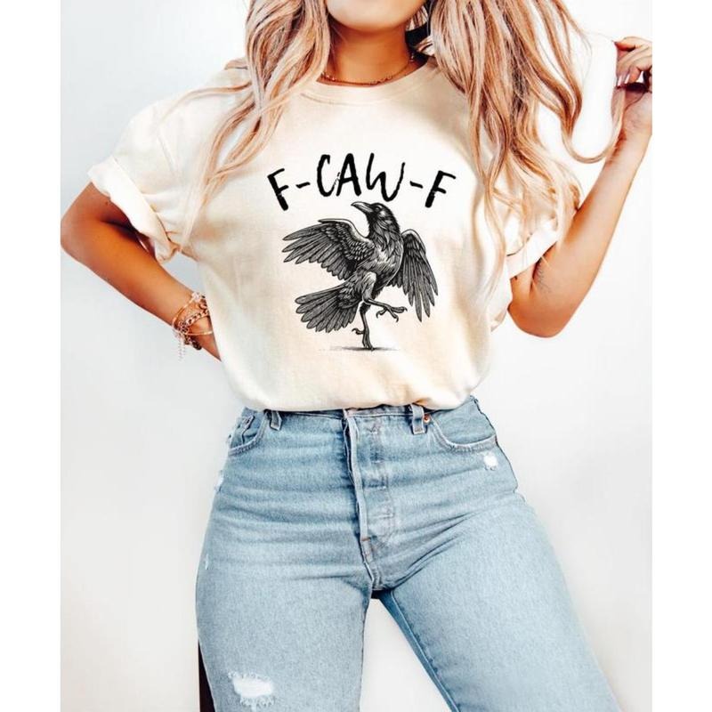 F-Caw-F T-Shirt, Halloween TShirt, Fall Shirt, Raven Crow Funny Tee Women's Print Short Sleeve Shirts Hoodie, Sweatshirt