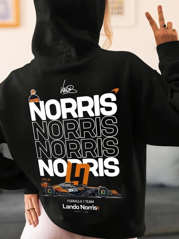 F1 Team Hoodie, Lando Norris Mcl39 Racing Car Pattern, Unisex Streetwear, Casual Fall & Winter Warm Wear for F1 Fans...