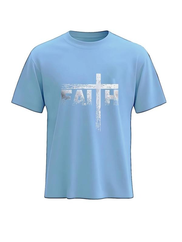 FAITH Graphic Tee with Cross Print, Religious Theme T-Shirt Expressing Spiritual Strength and Trendy Style, Perfect for...