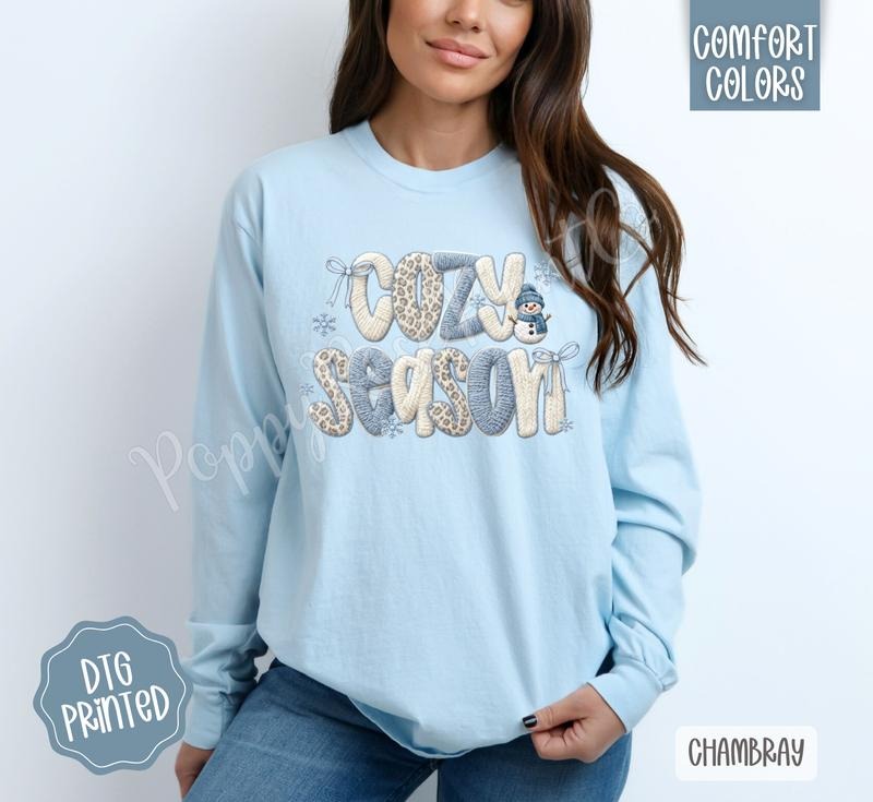 FAUX Knit Cozy Season Long Sleeve TShirt, Trendy Women's Tee Hoodie, Sweatshirt | PodTeesHub.com